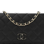 Lambskin Quilted Enamel CC Wallet On Chain WOC Black