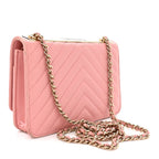 Lambskin Chevron Quilted Trendy CC Wallet On Chain WOC Pink