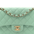 Caviar Quilted Small Double Flap Light Green