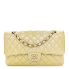 Cloudy Pearly Goatskin Quilted Medium Double Flap Light Yellow
