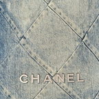 Denim Quilted Chanel 22 Backpack Blue