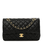 Lambskin Quilted Medium Double Flap Black