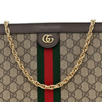GG Supreme Monogram Web Medium Ophidia Chain Shoulder Bag Brown