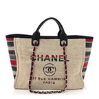 Striped Canvas Medium Deauville Tote Beige