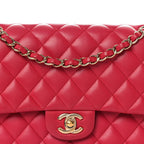 Lambskin Quilted Medium Double Flap Red
