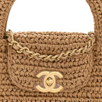 Braided Raffia Nano Kelly Flap Bag Dark Beige