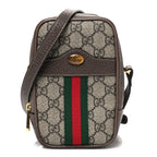 GG Supreme Monogram Web Mini Ophidia Double Zip Crossbody Bag Beige New Acero