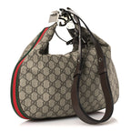 GG Supreme Monogram Textured Calfskin Web Large Attache Shoulder Bag Beige Ebony New Acero