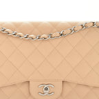 Caviar Quilted Jumbo Double Flap Beige Clair