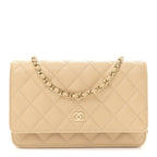 Caviar Quilted Wallet on Chain WOC Beige
