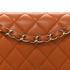 Caviar Quilted Small Double Flap Light Brown