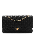 Lambskin Quilted Medium Double Flap Black