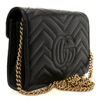 Calfskin Matelasse GG Marmont Chain Wallet Black