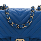 Lambskin Chevron Quilted Mini Square Flap Blue