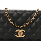 Caviar Quilted Camellia Wallet On Chain WOC Black