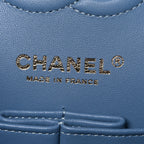 Printed Denim Quilted Small Double Flap Light Blue