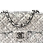 Metallic Lambskin Perforated Mini Rectangular Flap Silver