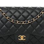 Lambskin Quilted Jumbo Double Flap Black