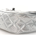 Metallic Lambskin Perforated Mini Rectangular Flap Silver