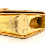 Metallic Calfskin Crocodile Embossed Graffiti Medium Cocodile Boy Flap Gold