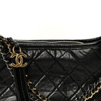Aged Calfskin Quilted Small Gabrielle Logo Hobo Black
