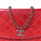 Patent Quilted Brilliant Wallet On Chain WOC Red