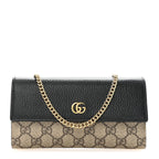 Dollar Calfskin GG Supreme Monogram Petite GG Marmont Wallet Chain Bag Black Beige Ebony