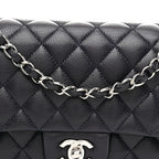 Caviar Quilted Medium Double Flap Navy