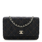 Denim Quilted CC Turnlock Wallet On Chain WOC Dark Blue Orange
