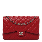 Caviar Quilted Jumbo Double Flap Dark Red
