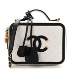 Caviar Quilted Medium CC Filigree Vanity Case White Black