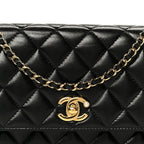 Shiny Lambskin Quilted CC Pearl Wallet on Chain WOC Black