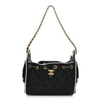 Braided Raffia Calfskin Quilted Mini Chanel 25 Handbag Black White