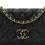 Lambskin Quilted Twisted CC Wallet On Chain WOC Black