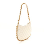 Shiny Crumpled Lambskin Quilted Trendy Chain Around Hobo White