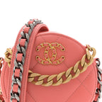 Lambskin Quilted Chanel 19 Round Clutch With Chain Pink