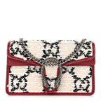 Tweed GG Monogram Super Mini Dionysus Shoulder Bag White Black Romantic Cherry