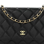 Caviar Quilted Wallet on Chain WOC Black