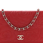 Lambskin Camellia Embossed Wallet On Chain WOC Red