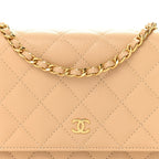 Caviar Quilted Wallet on Chain WOC Beige