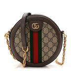 GG Supreme Monogram Web Mini Ophidia Round Shoulder Bag Brown