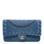 Denim Quilted Medium Double Flap Blue