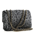 Sequin Quilted Small Single Flap Black White Grey