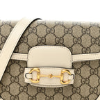 GG Supreme Monogram Web Mini Horsebit 1955 Shoulder Bag Beige Mystic White
