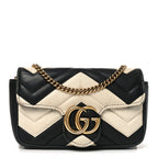 Calfskin Matelasse Super Mini GG Marmont Shoulder Bag Black White