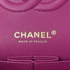 Lambskin Quilted Medium Double Flap Blue Pink