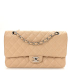 Caviar Quilted Medium Double Flap Beige Clair