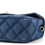 Printed Denim Quilted Mini Rectangular Flap Dark Blue