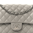 Lambskin Quilted Medium Double Flap Grey