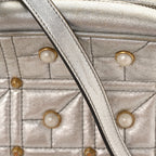 Metallic Calfskin Matelasse Studded Small Pearly GG Marmont Chain Shoulder Bag Silver